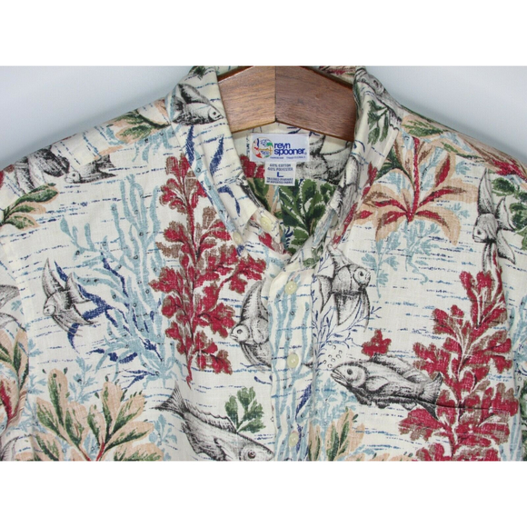 Men's Reyn Spooner 1/4 Button Reverse Print Hawaiian Shirt Sz Large - Picture 2 of 4